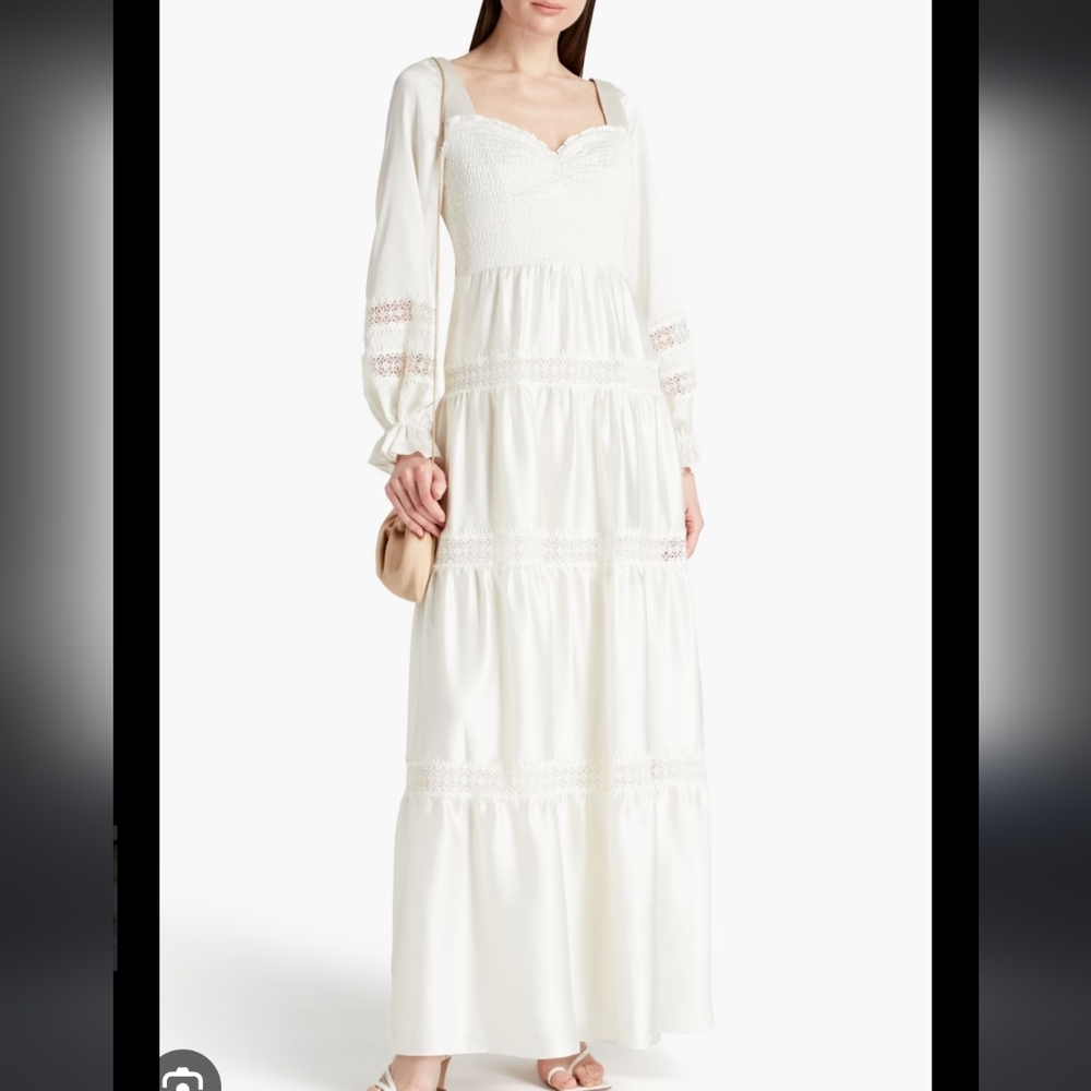 ML Monique Lhuillier Women's V-Neck Long Dress Creme/off White NWT